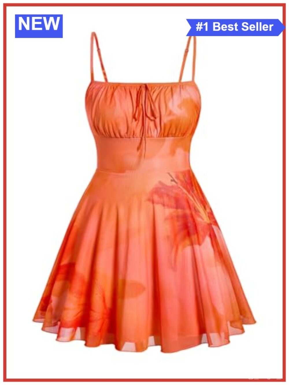 Plus Size Floral Mesh Cami Dress Knot Front A-Line Spaghetti Strap Summer